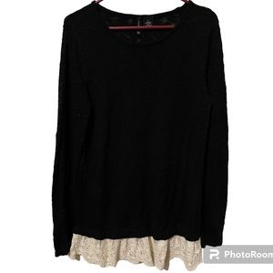 New Directions Sweater Women’s Large Black Layered Lace Trim
